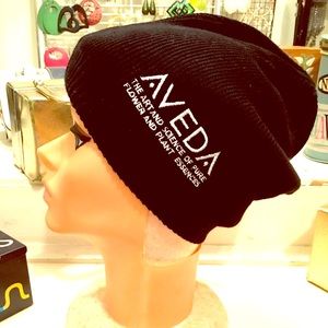 AVEDA black knit beanie cap NWOT